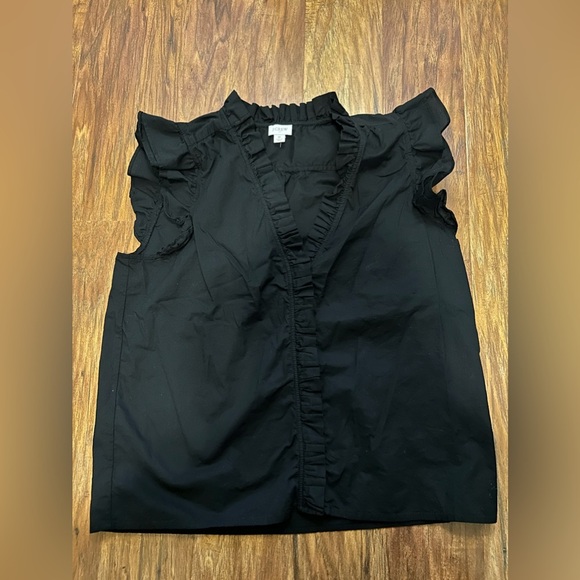 J. Crew Tops - J. Crew Ruffle Sleeved Button Down Black Blouse Size Medium